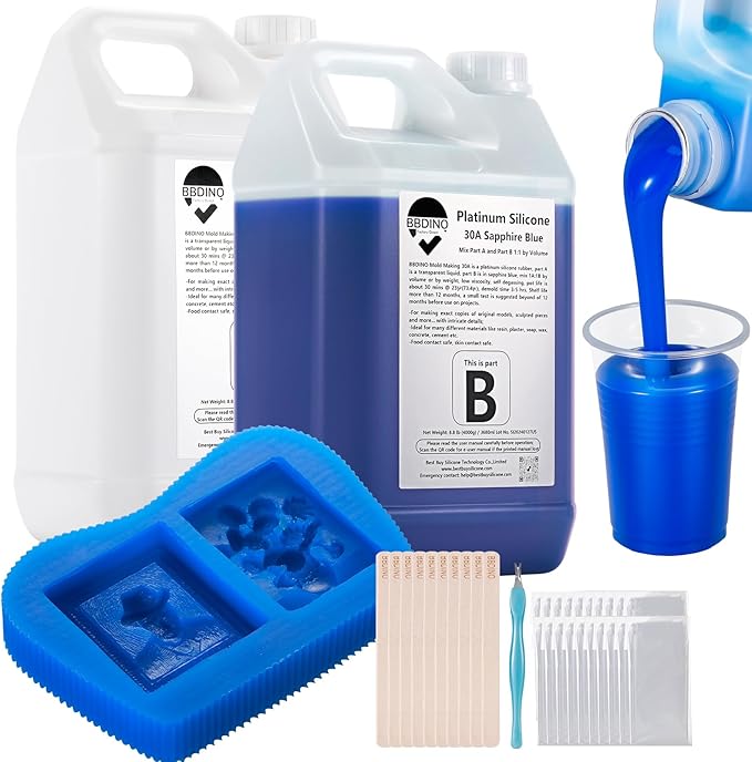 BBDINO Silicone Mold Making Kit 30A - Platinum Liquid Silicone for Molds Making 2 Gallons 1:1 by Volume- Ideal for Silicone, Resins, Soap, Concrete, Wax Molding Sapphire Blue