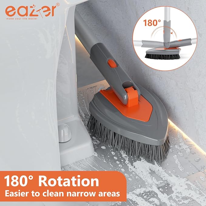 Eazer 4-in-1 Long-Handled Tub Scrubber-Versatile Bathroom Cleaning Brush with Shower Scrubber-Ideal Shower Cleaner Brush for Efficient Cleaning-Long Handle Scrub Brush for Shower, Tub, and Bathroom