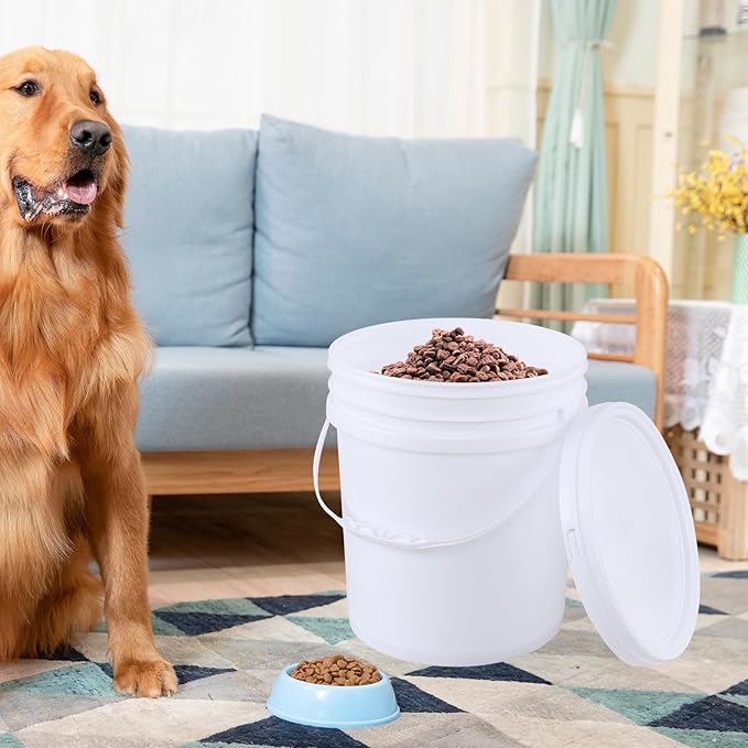 7 Gallon Round Food Grade Bucket with Handle, White Plastic Pail with Lid, 4 Packs