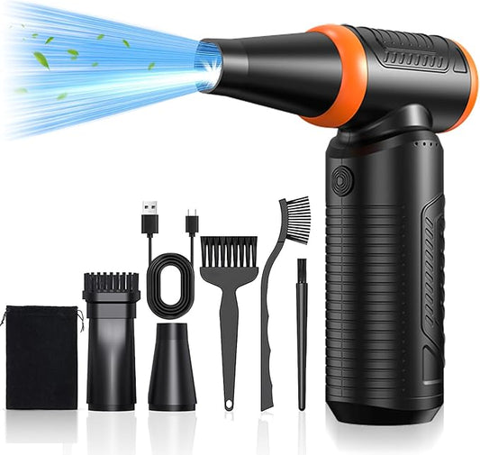 Electric Compressed Air Duster, Rechargeable Cordless Air Blower Jet Fan, Powerful 3 Gear Adjustable Portable Mini Dust Blower Dryer Cleaner for Keyboard, PC, Computer, Car, Home and Outdoor