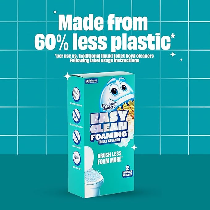 Scrubbing Bubbles Easy Clean Foaming Toilet Bowl Cleaner, Easy Toilet Drop In Powder Pouches, 100g (5 Pouches) (Pack of 2)