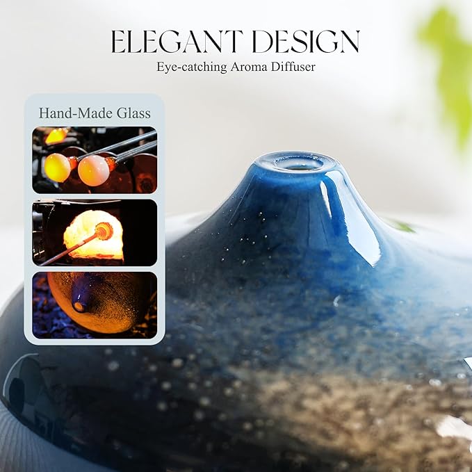 Porseme 500ml Glass Essential Oil Diffuser Aromatherapy Ultrasonic Cool Mist Humidifier 15-21 Running Hours Waterless Auto-Off Air Diffusers for Sleeping Yoga Office Working Spa and Rest (Galaxy)