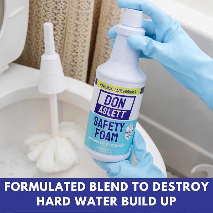 Don Aslett Johnny Mop & Safety Foam Toilet Bowl Cleaner (Two 32 Oz Bottles) Set | Acidic Detergent and Deodorizer | 14" Handle to Easily Clean Toilet or Shower | Scratch Free Bowl Swab