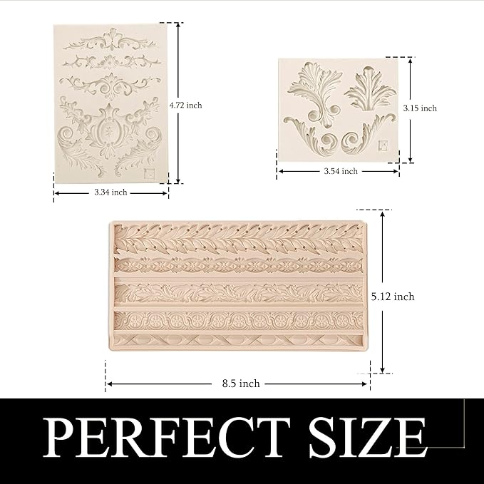 Baroque Silicone Molds, Border Chocolate Scroll Fondant Molds, for Baroque Cake, Lace Cake Cupcake Decorating, Candy, Polymer Clay, Resin, in Christmas, Halloween, Birthday Party