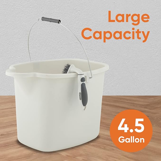 Superio Plastic Bucket Mop with Handle and Spout for Floor Cleaning (Soft Grey)