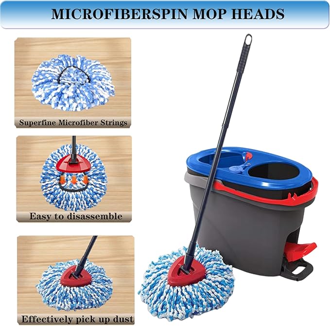 4 Pack Mop Replace Heads for O Cedar Rinse Clean 2 Tank System, Spin Mop Replacement Head, Fluffy Microfiber OCeda Mop Refill Replace Head, Machine Washable