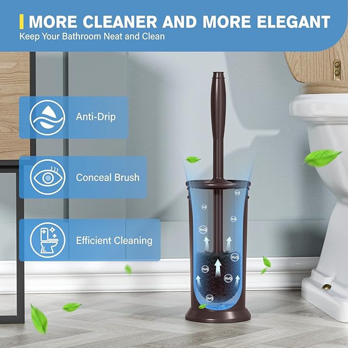 UPTRONIC Toilet Brush, Aluminum Alloy Toilet Brush and Holder Set with Extra Long Handle Durable Bristles Toilet Bowl Brush and Covered Holder for Toilet Scrubber for Bathroom Cleaning