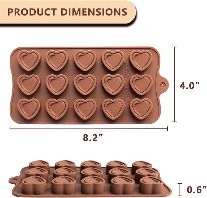 6 Pcs Silicone Chocolate Mold Set - Food-Grade Non-Stick Candy Molds Cookery Moulds for Chocolate, Candy, Jello, Soap & Crayon - Classic Shapes