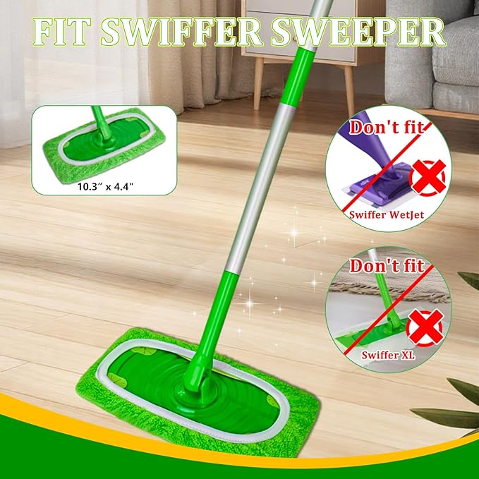 6 Pack Reusable Microfiber Mop Pads - Compatible with Swiffer Sweeper Mop, Washable Dry & Wet Sweeping Cloths Refills for Hardwood Laminate Tile Floor Cleaning, Eco-Friendly Lint-Free Floor Mop Pads