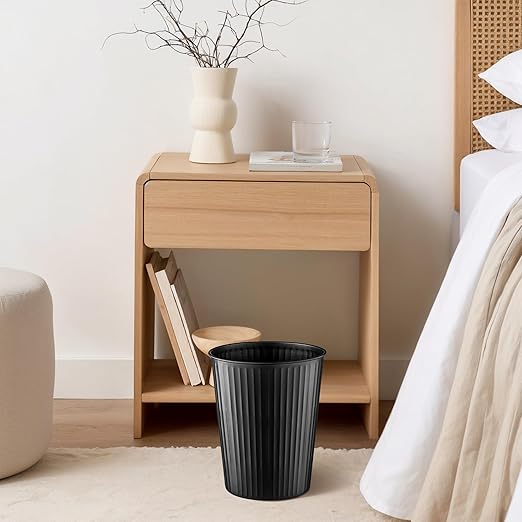 Monarch Abode Black Handcrafted Ridge Embossed Metal Wastebasket for Home Office, Decorative Waste Basket, Modern Bathroom Garbage Can, Durable & Decorative Trash Bin, Black Trash Can