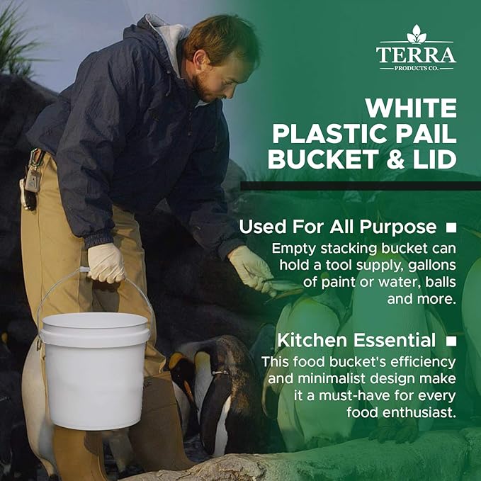 White Pails and Lids - Heavy Duty Buckets for Storage - Economical, Durable and Easy to Use (2Gallon 5Pack)