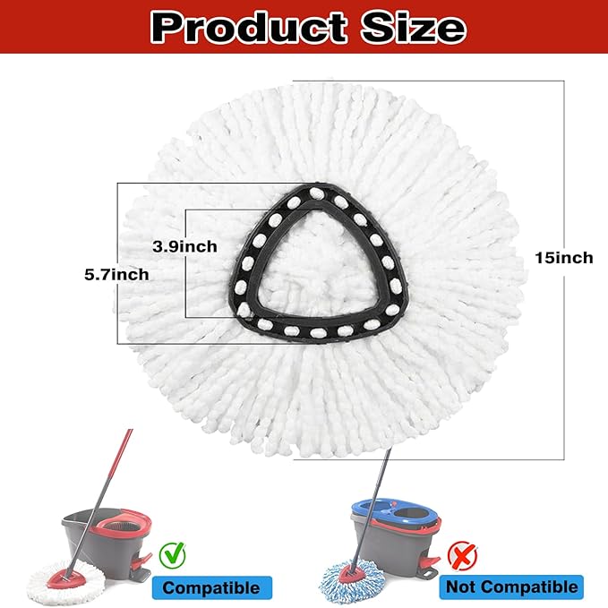 8 Pack Spin Mop Replacement Heads, 100% Microfiber Mop Head Replacement Compatible with Triangle Spin Mop for Easy Wring, 360 Degree Spinning Mop Replace Head for Floor Cleaning