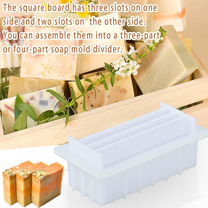 42oz Silicone Soap Mold Loaf Soap Making Mold with 5 Acrylic Dividers for DIY Handmade Soap Swirl Making Tools, white