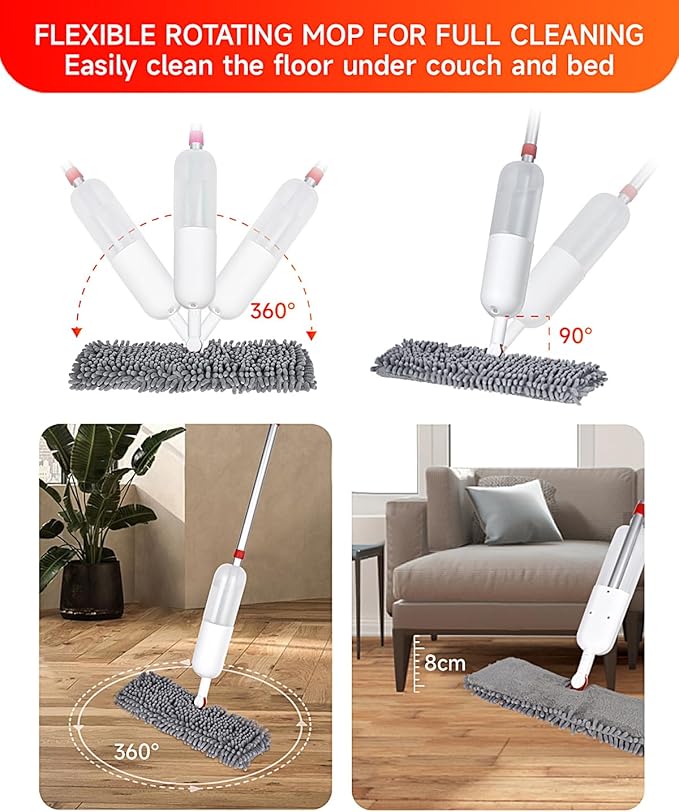 Mop for Floor Cleaning - 2-in-1 Double-Sided Microfiber Spray Mop with Flip Design, 3 Reusable Pads, for Laminate, Ceramic, Tile, Vinyl - Home & Commercial Use