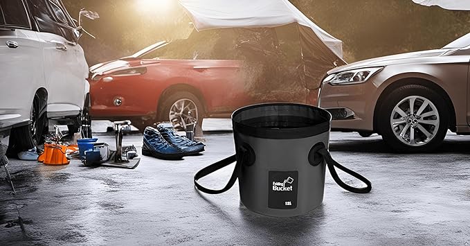 BANCHELLE Collapsible Bucket Water Container Portable Folding Camp Wash Basin for Outdoor Traveling Hiking Fishing Car Washing Gardening Camping (Black, 12L)