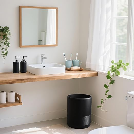 Modern Resin Trash Can Bin, Wastebasket for Bathroom, Kitchen, Office, Home, Black