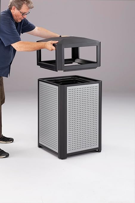 Safco Evos Steel Trash Can, 15 Gallons, Indoor and Outdoor Use, Commercial Garbage Can with Plastic Liner