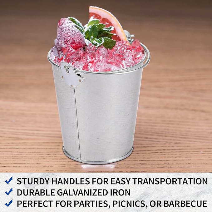 Mini Metal Buckets with Handles Galvanized Buckets 3.15 Inch Mini Container Pails for Metal Tin Plant Holder Pail for Wedding Decoration Party Favor(Silver,28 Pcs)