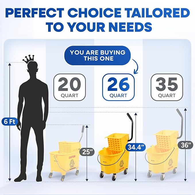 Commercial Mop Bucket with Wringer on Wheels, Heavy Duty Industrial Mop Bucket and Wringer Separate Dirty Water for Home Office Restaurant Business, 26 Quart - Yellow