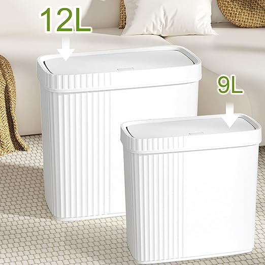 UUJOLY Small Bathroom Trash Can Wastebasket Plastic Garbage Can Container Basket Trash Bin for Kitchens Bathrooms, Laundry Room, Offices, Kids Rooms, Dorms, White, 3.2 Gallon