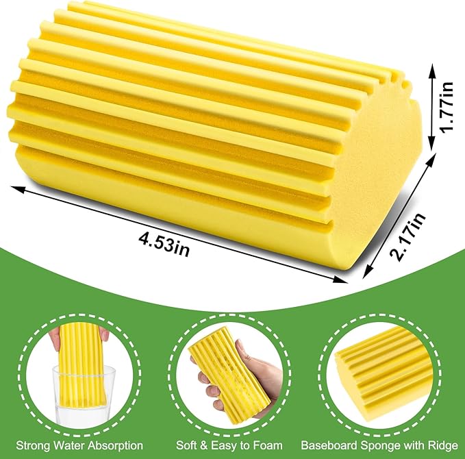 4-Pack Damp Clean Duster Sponge Brush for Cleaning Blinds, Glass, Baseboards, Vents, Railings, Mirrors, Window Track Grooves and Faucets (Yellow)