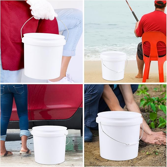 vababa 4 Gallon Plastic Food Storage Pail with Handle, 4-Pack Utility Storage Bucket Container with Lid, White