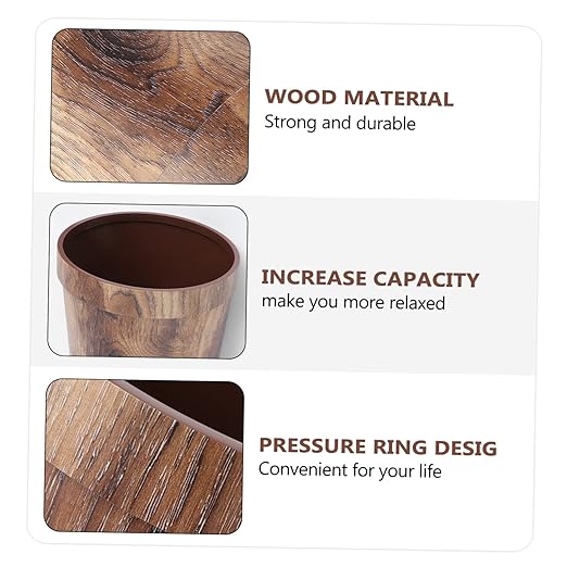 Mobestech 13 Gallon Brown Polypropylene Trash Can with Wood Grain Design