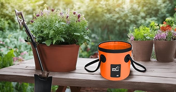 BANCHELLE Collapsible Bucket Water Container Portable Folding Camp Wash Basin for Outdoor Traveling Hiking Fishing Car Washing Gardening Camping (Orange, 12L)