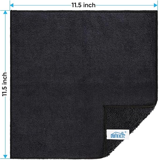 HOMEXCEL Black Microfiber Cleaning Cloth, 12 Pack Premium Microfiber Towels for Cars, Lint Free, Scratch-Free, Highly Absorbent, Reusable Cleaning Rags for Car, Household, Kitchen, Window, 11.5"X11.5"