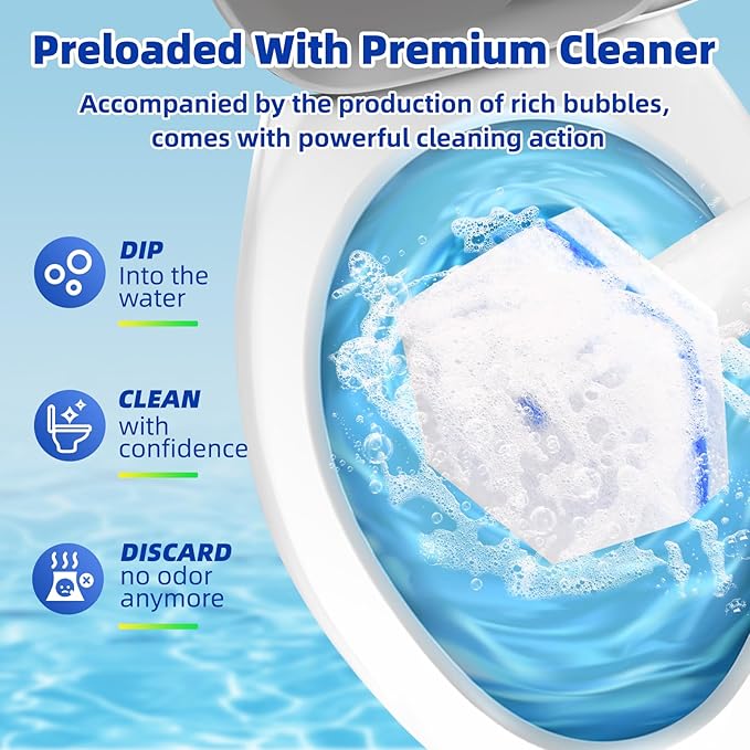 KOKL 60pcs Disposable Toilet Brush, Disposable Toilet Bowl Cleaners for Bathroom Cleaning, Compatible with Most Toilet Brushes