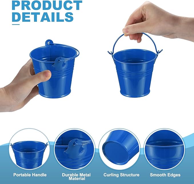 PATIKIL 2.7"x2.3" Small Metal Buckets with Handle, 12 Pcs Mini Galvanized Bucket Colorful Easter Buckets for Crafts Party Favors Decoration, Deep Blue