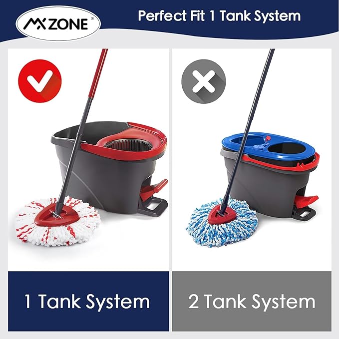 Spin Mop Heads Replacements Compatible with O Cedar Easy Wring 1-Tank System, 40% More Cleaning Power Mop Replace Head, Deep Cleaning Mop Refills, 2 Packs