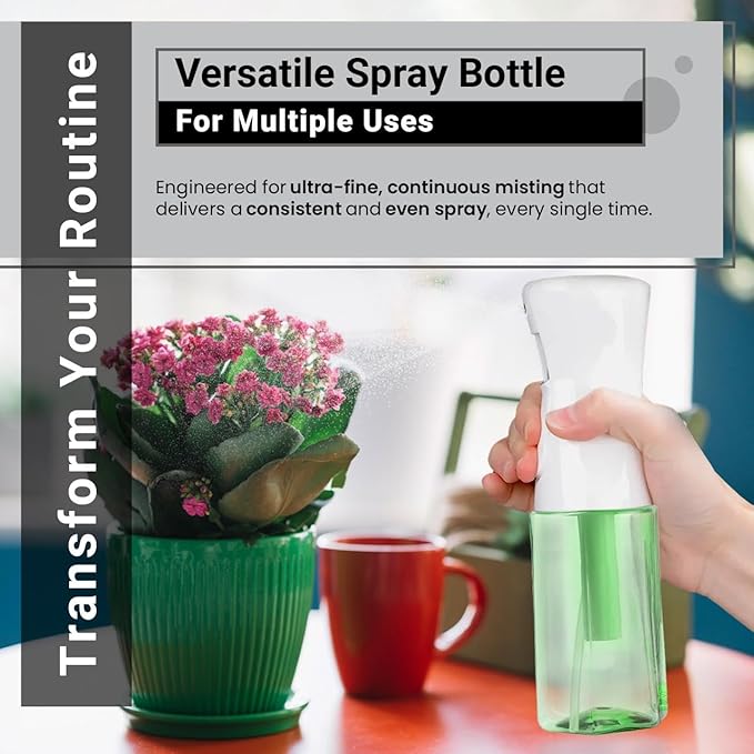 Continuous Mist Spray Bottle – Ultra Fine Mist for Hair Styling, Salon Use, and Versatile Applications – Ideal for Plants, Cleaning, and Travel – 5 oz Green Octagon Shape Empty Bottle
