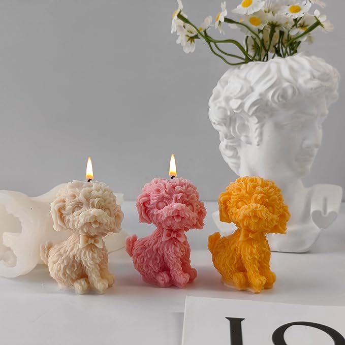 Dog Resin Mold Teddy Mold Hairy Dog Mold Animal Resin Mold Resin Casting Mold Resin Making Molds Silicone Mold for Candle Home Decorate Mold 3D Animal Mold Candle Making Mold