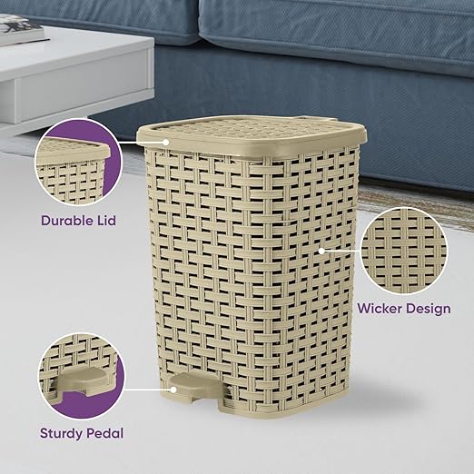 Superior Performance Inc 3.1 Gal. Rattan Style Compact Trash Can (Beige and Brown)