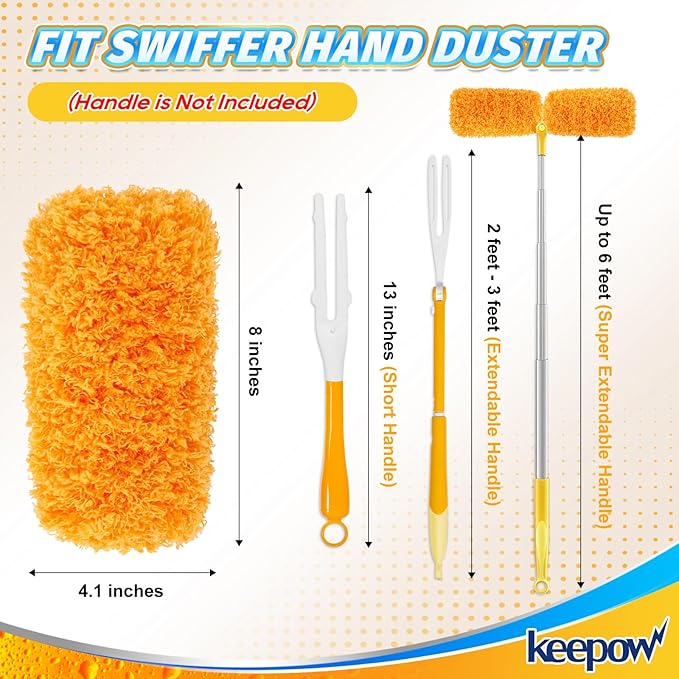 KEEPOW Reusable Duster Refill Compatible with Swiffer Hand Duster, Microfiber Heavy Duty Duster Refills, 360 Degree Dusters Refills for Cleaning, Ceiling Fan, 2 Pack (Handle is Not Included)