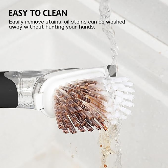 SetSail Dish Brush, Dish Cleaning Brush with Stainless Steel Handle and Replace Head Kitchen Dish Scrub Brush with Soap Dispenser for Pot Sink Pan Cleaning, Black