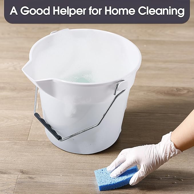 6 Pcs 2.5 Gallon Bucket for Cleaning Plastic Heavy Duty Clean Bucket with Handle and Spout Industrial Storage Container (White)