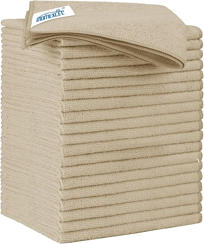 HOMEXCEL Microfiber Cleaning Cloth 20 Pack 11.5 x 11.5 inch Microfiber Towels for Cars Ultra Absorbent Car Washing Cloth Lint Free Streak Free Cleaning Rags for Car, Kitchen Window Brown