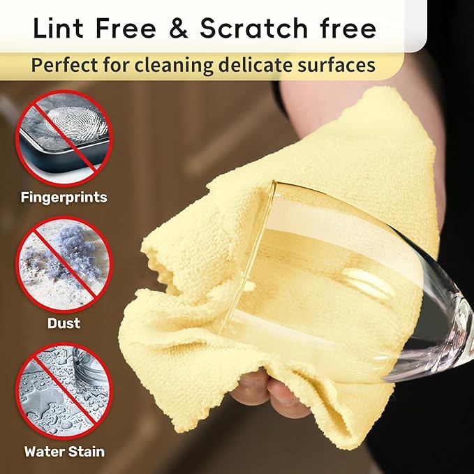 Microfiber Cleaning Cloths Roll, 75 Pack Tear Away Microfiber Towels Roll, 12" x 12" Lint Free Rags, Reusable Cleaning Cloths, Washable, Scratch Free,Ultra Absorbent Dish Rags(Yellow)