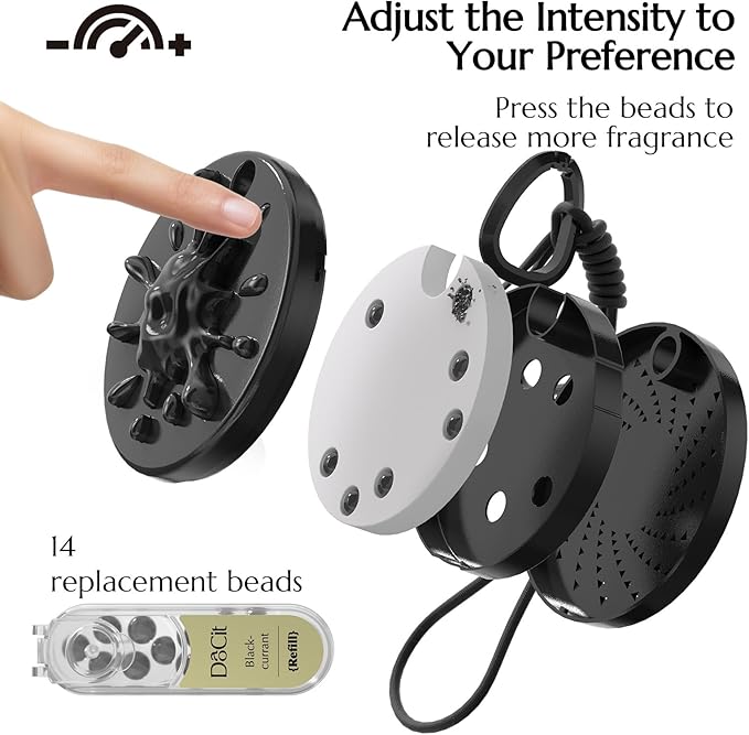 Car Air Freshener Hanging Essential Oil Diffuser with Bead Release Design, 40+ Days Long Lasting Scent for Men & Women, 7 Original + 14 Refills for Car/Home/Office, Blackcurrant