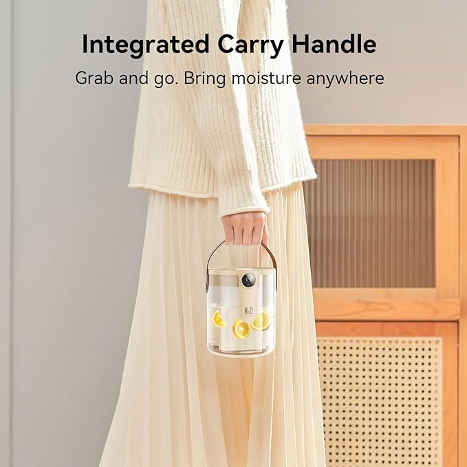 Smart Humidifiers for Bedroom, Rechargeable Top Fill Humidifier with Night Light, 1.4L Cool Mist Humidifier for Office Home Plant and Baby, 3-Speed Mist Control, Quiet, Auto Shut-Off (Beige)