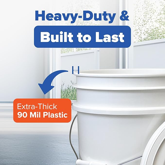 ePackageSupply 5 Gallon White Bucket with Gamma Seal Screw on Airtight Lid | Made in USA | Food Grade | Heavy-Duty | Durable 90 Mil All Purpose Pail | Easy Stack and Store | BPA Free (6 Count), White