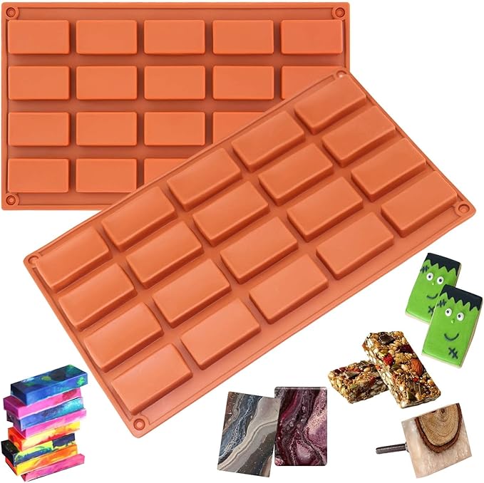 FUNSHOWCASE 20 Cavities Rectangular Chocolate Candy Bar Silicone Mold Rectangle Soap Cake Pan