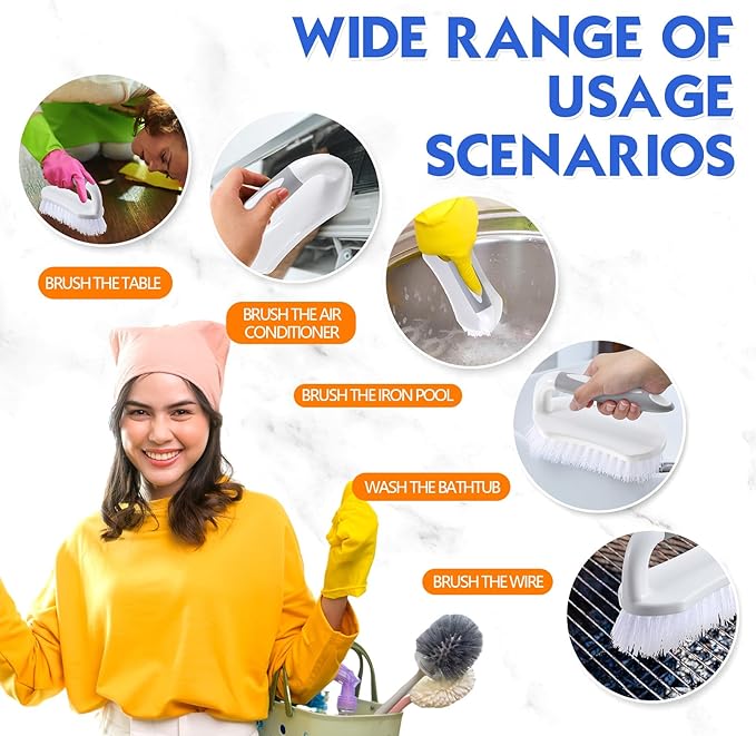 Lallisa 12 Pcs Scrub Brush for Cleaning with Handle Comfortable to Grip Heavy-Duty Flexible Stiff Bristles Scrubber Brushes Bulk for Shower Bathroom Carpet Kitchen Floor Tiles (Gray)