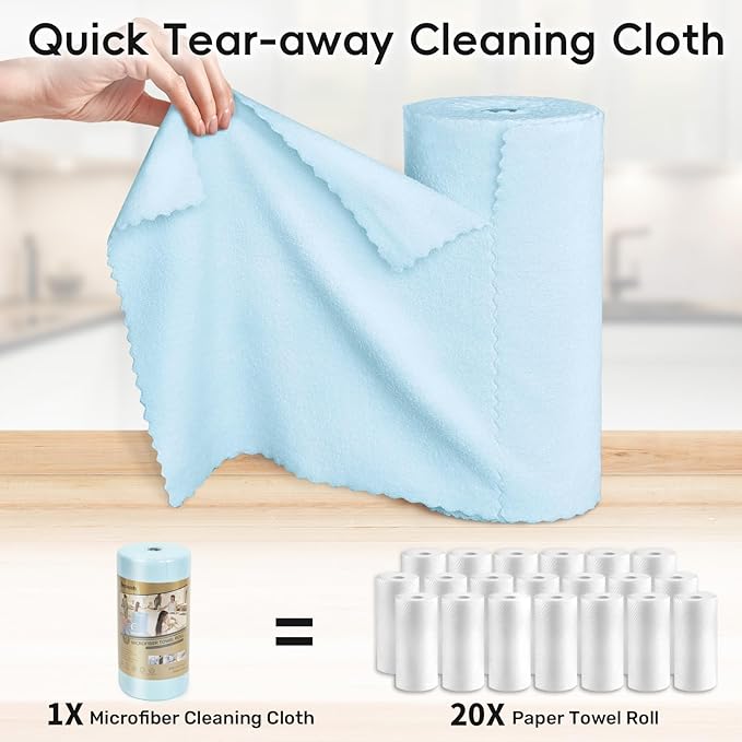 Microfiber Cleaning Cloths Roll, 75 Pack Tear Away Microfiber Towels Roll, 12" x 12" Lint Free Rags, Reusable Cleaning Cloths, Washable, Scratch Free,Ultra Absorbent Dish Rags(Blue)