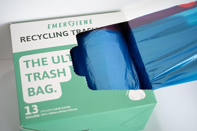 13 Gallon Recycling Trash Bags, 200 Count Drawstring Tall Kitchen Garbage Bags, Pre-Separated, Unscented, Ultra Strong, Leakproof, Sturdy, Translucent Blue