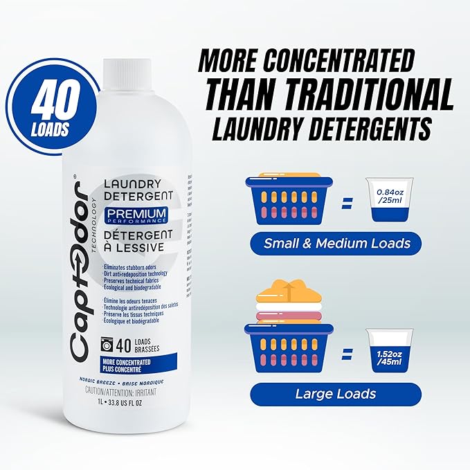 Captodor Premium Laundry Detergent, – Nordic Breeze Scent, Ultra-Concentrated Formula, Eliminates Tough Odors and Dirt, Phosphate-Free, Biodegradable (1L (33.8 fl oz))