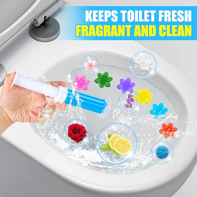 6 Pack Toilet Gel Stamp, 72 Stamps 6 Kinds Of Scent Toilet Bowl Cleaner Gel, Long-Lasting Flowers Shaped Bathroom Freshener, Keeps Toilet Fresh Fragrant and Clean