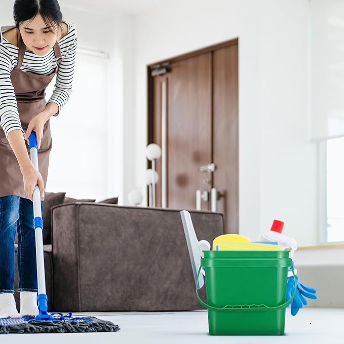 Mifoci 4 Pcs Plastic Bucket 5 Quart Square Cleaning Bucket Utility Small Pail with Handle for House Cleaning Storage Livestock Feeding Car Washing (Red,Yellow,White,Green)